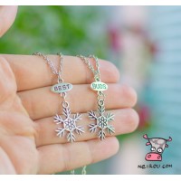 Кулон для двоих друзей "Best Buds. Пушистые снежинки большие. Цена за набор